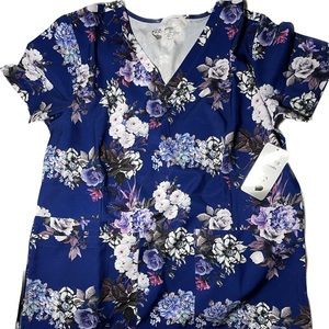 PANDAED SCRUBS PURPLE WITH FLOWERS  S SHIRT